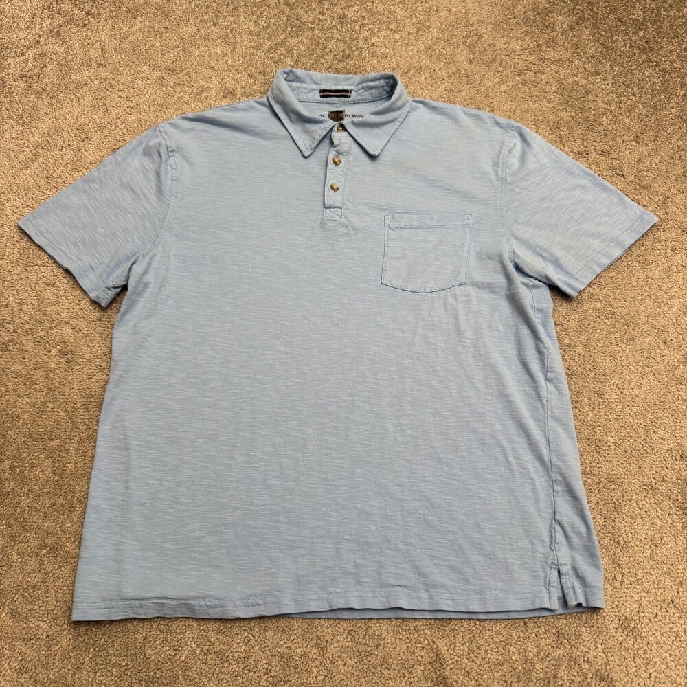 Black Brown 1826 Polo Shirt Men Large Light Blue Short Sleeve Pocket Cotton Slub